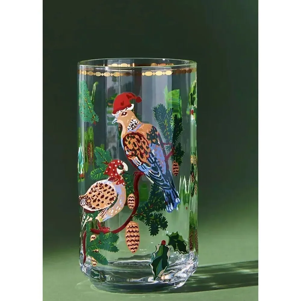 Anthropologie Nathalie Lete Twelve Days of Christmas Juice Glass Two Birds NEW